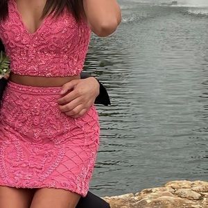 Pink Beaded Sherri Hill Homecoming Dress